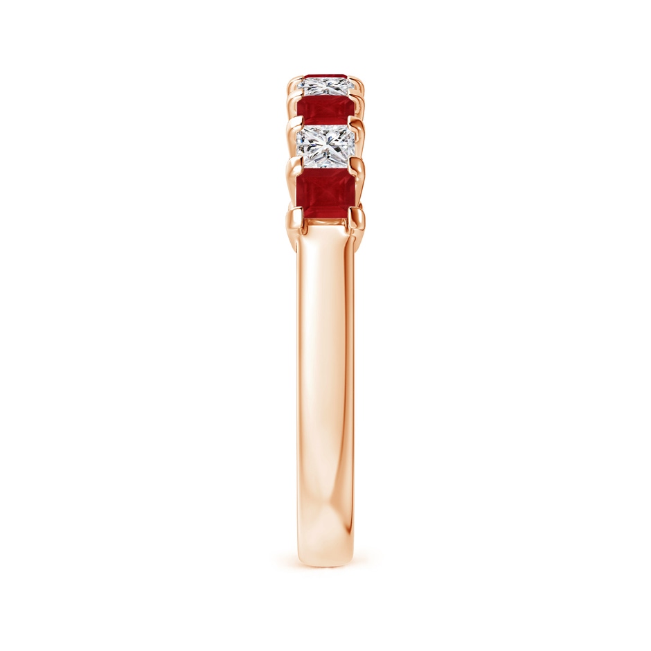 2.6mm AA Square Ruby and Princess Diamond Semi Eternity Classic Wedding Ring in Rose Gold side 299