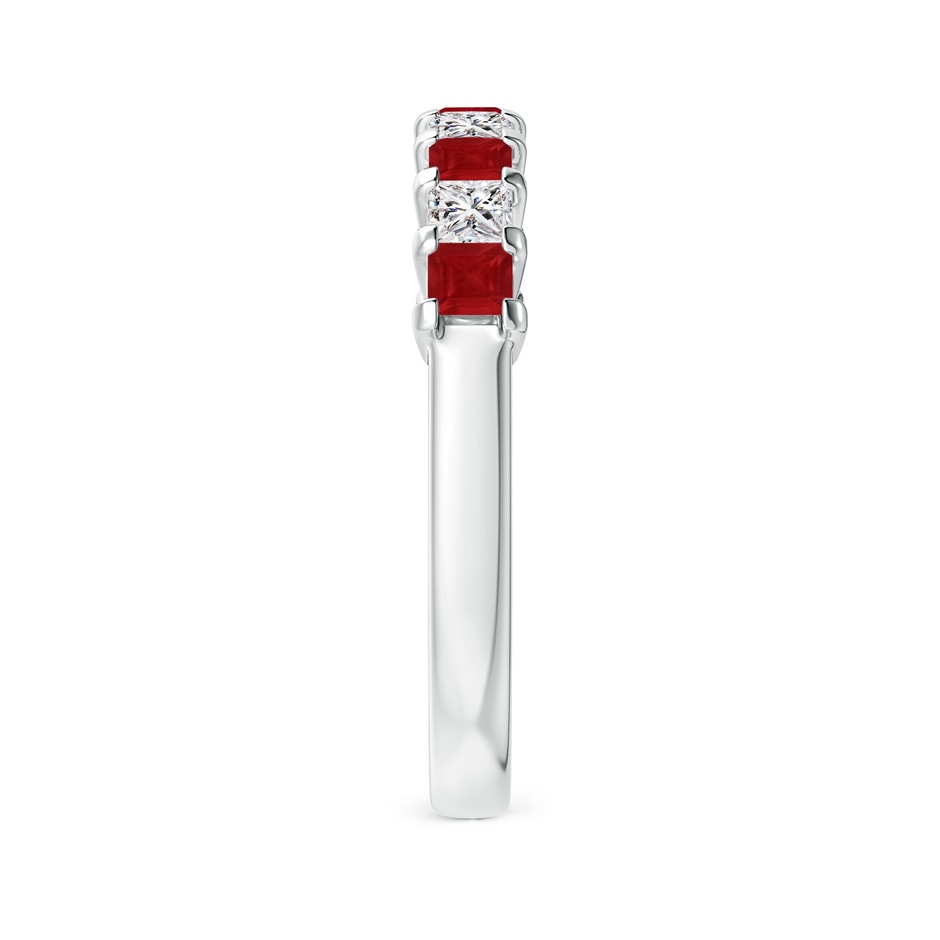 2.6mm AA Square Ruby and Princess Diamond Semi Eternity Classic Wedding Ring in White Gold side 299