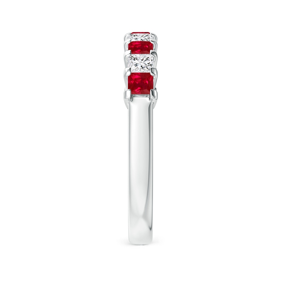 2.6mm AAA Square Ruby and Princess Diamond Semi Eternity Classic Wedding Ring in 18K White Gold side 299