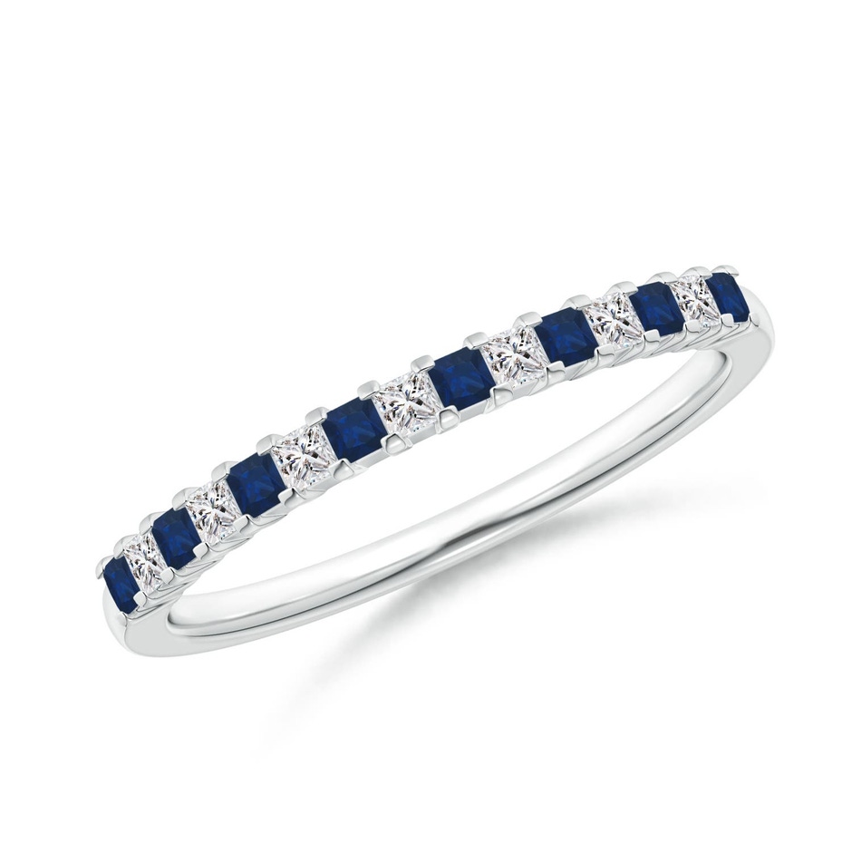 1.5mm AA Blue Sapphire and Diamond Semi Eternity Classic Wedding Ring in White Gold 