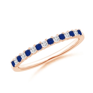 1.5mm AAA Blue Sapphire and Diamond Semi Eternity Classic Wedding Ring in 9K Rose Gold