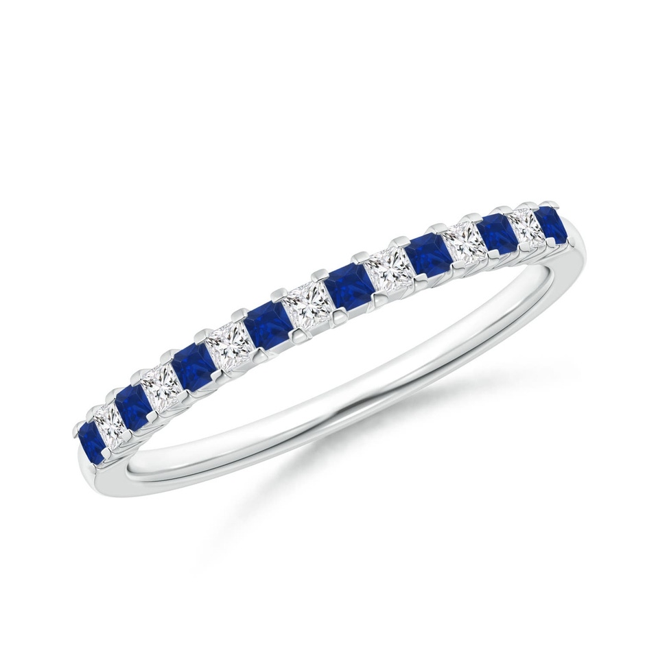 1.5mm AAA Blue Sapphire and Diamond Semi Eternity Classic Wedding Ring in P950 Platinum 