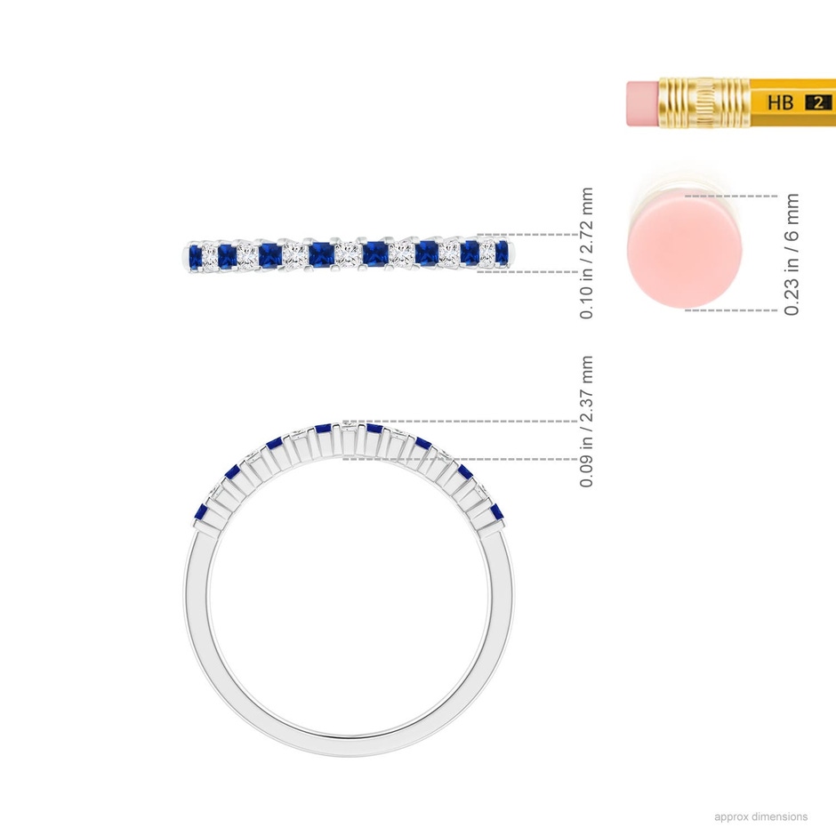 1.5mm AAAA Blue Sapphire and Diamond Semi Eternity Classic Wedding Ring in P950 Platinum ruler