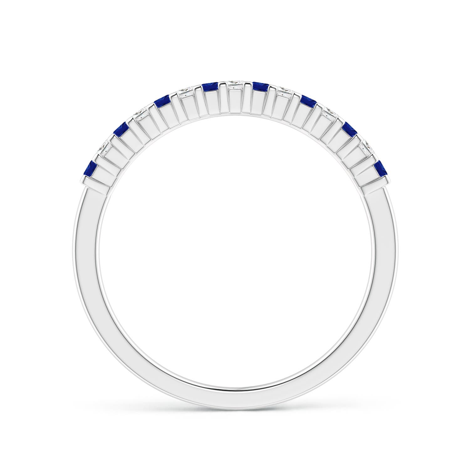 1.5mm AAAA Blue Sapphire and Diamond Semi Eternity Classic Wedding Ring in White Gold - side 3