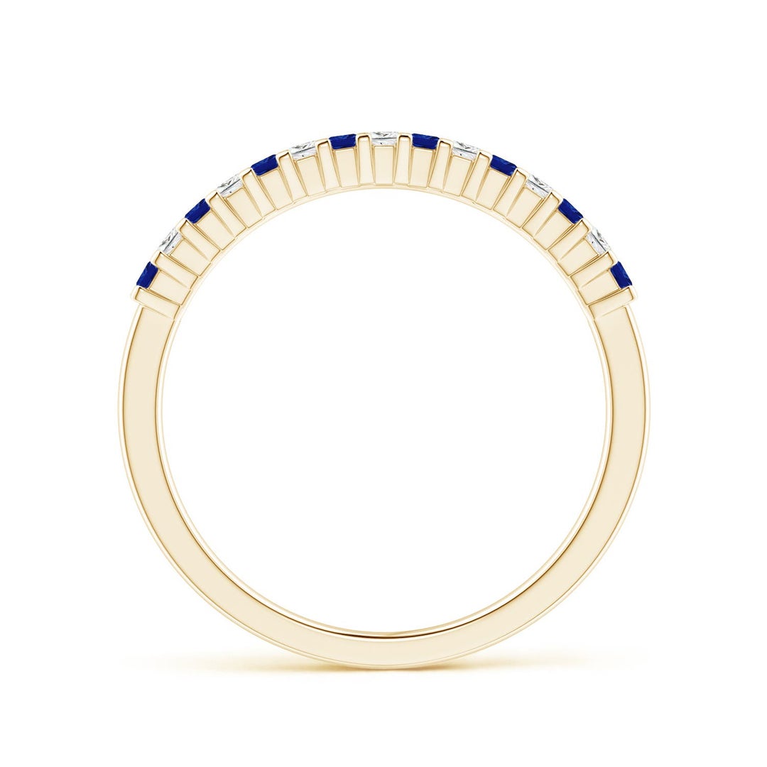 1.5mm AAAA Blue Sapphire and Diamond Semi Eternity Classic Wedding Ring in Yellow Gold - side 3