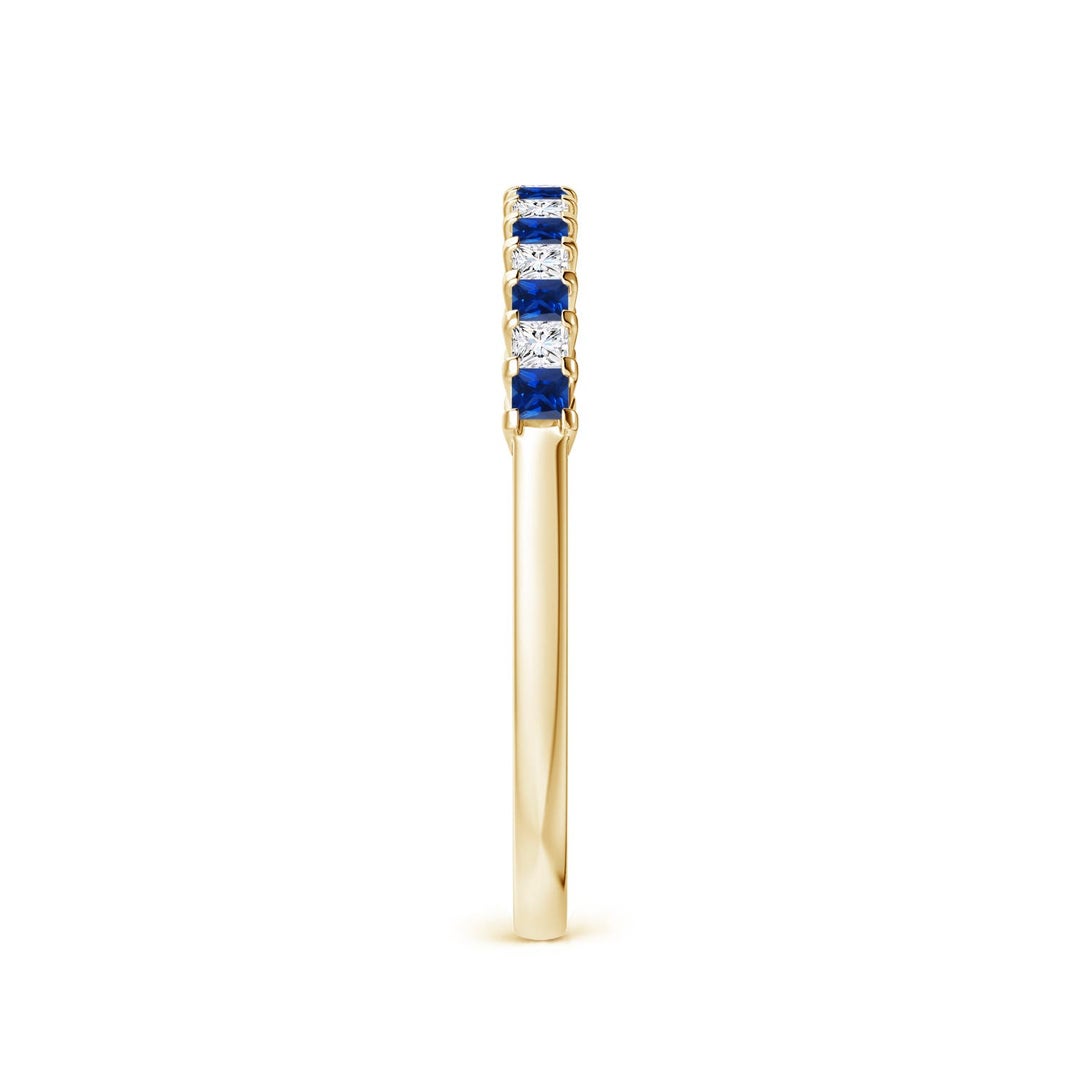 1.5mm AAAA Blue Sapphire and Diamond Semi Eternity Classic Wedding Ring in Yellow Gold - side 6