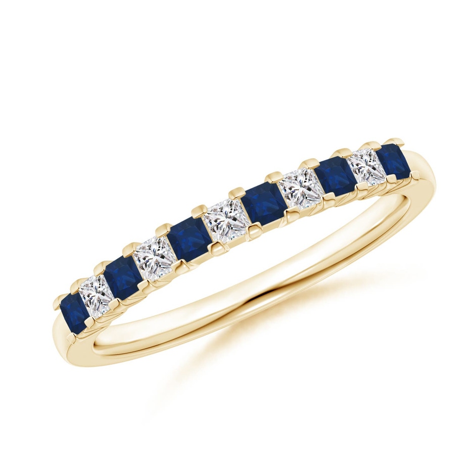 1.9mm AA Blue Sapphire and Diamond Semi Eternity Classic Wedding Ring in Yellow Gold 