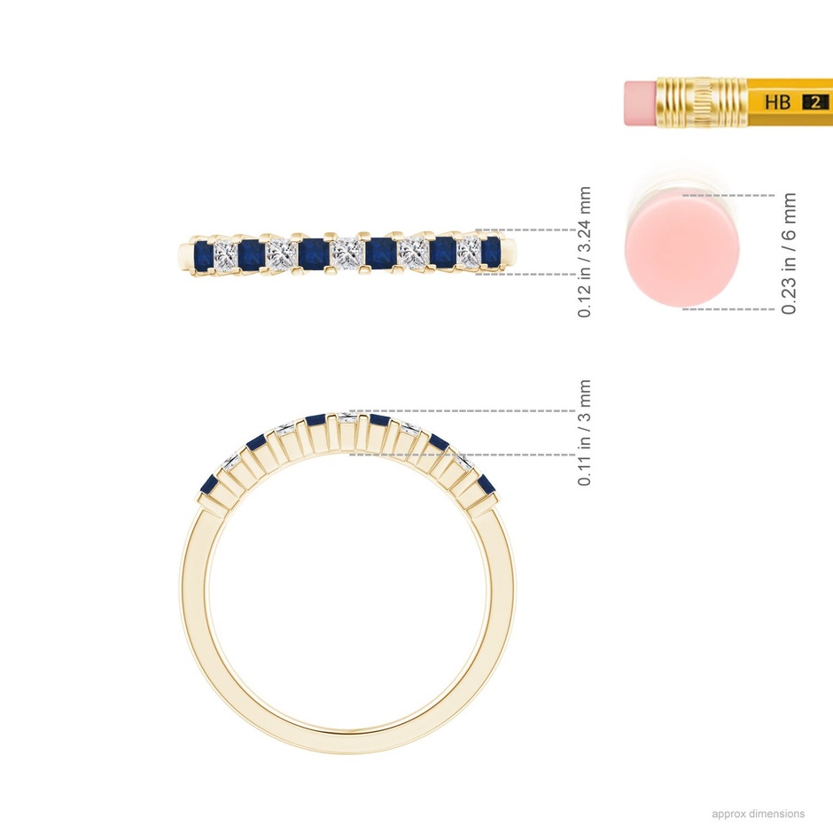 1.9mm AA Blue Sapphire and Diamond Semi Eternity Classic Wedding Ring in Yellow Gold ruler