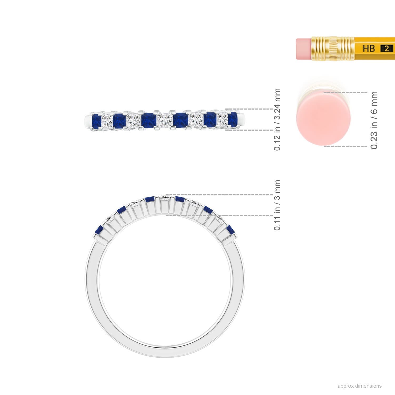1.9mm AAA Blue Sapphire and Diamond Semi Eternity Classic Wedding Ring in 18K White Gold - ruler
