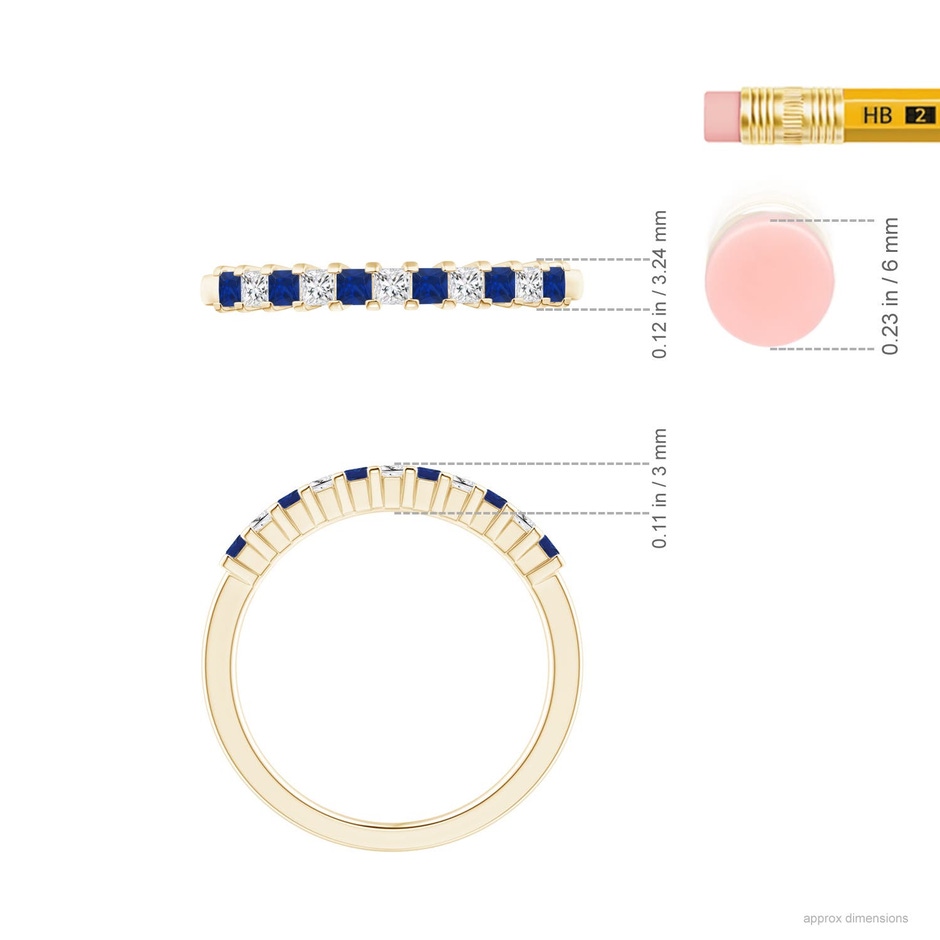 1.9mm AAA Blue Sapphire and Diamond Semi Eternity Classic Wedding Ring in Yellow Gold ruler
