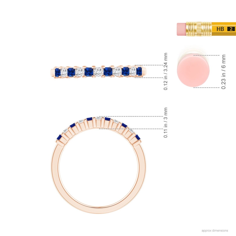 1.9mm AAAA Blue Sapphire and Diamond Semi Eternity Classic Wedding Ring in Rose Gold ruler