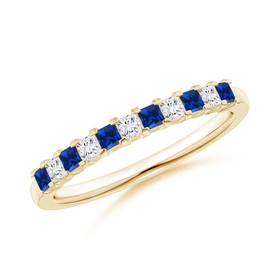 1.9mm AAAA Blue Sapphire and Diamond Semi Eternity Classic Wedding Ring in Yellow Gold 