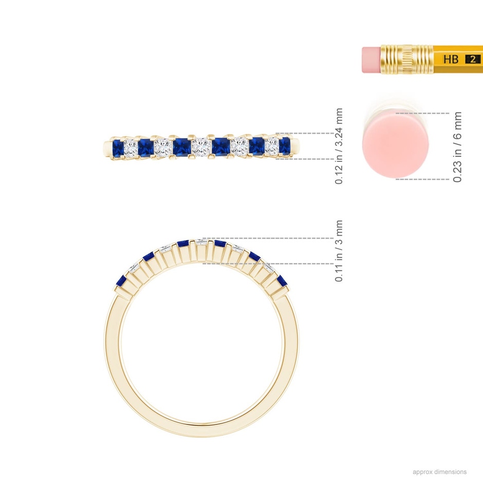 1.9mm AAAA Blue Sapphire and Diamond Semi Eternity Classic Wedding Ring in Yellow Gold ruler