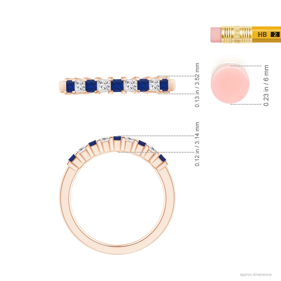 2.2mm AAA Blue Sapphire and Diamond Semi Eternity Classic Wedding Ring in Rose Gold ruler