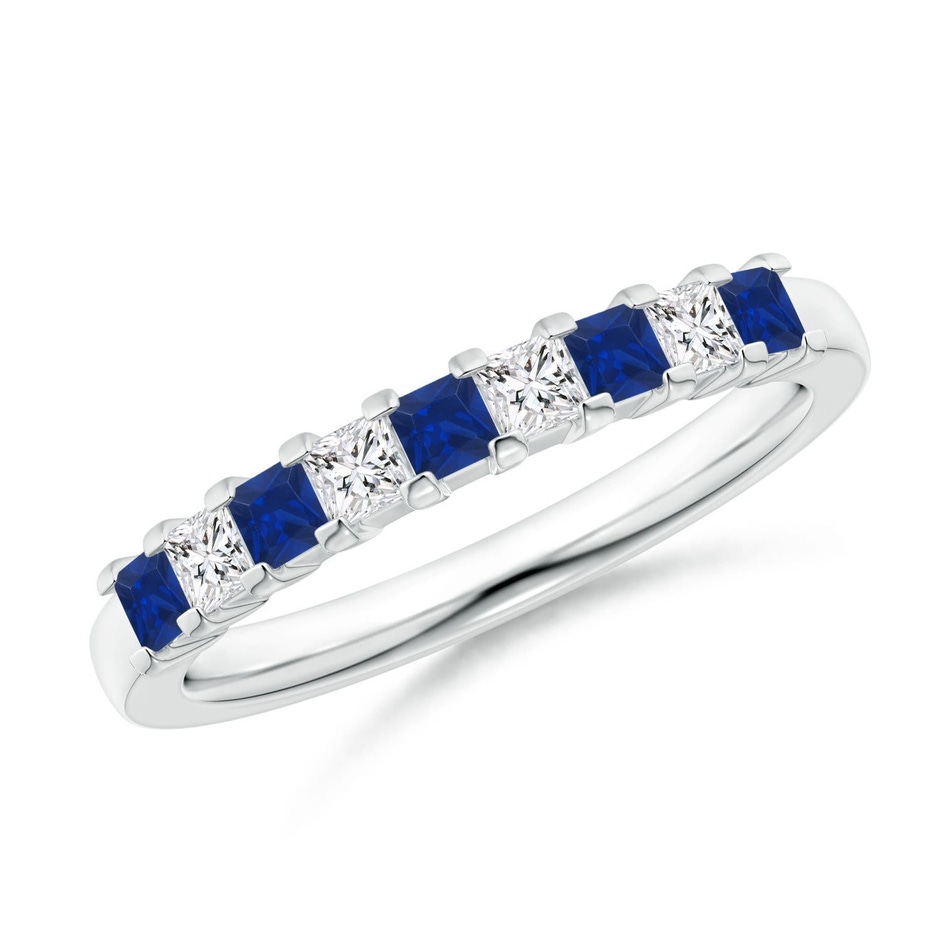2.2mm AAA Blue Sapphire and Diamond Semi Eternity Classic Wedding Ring in White Gold 