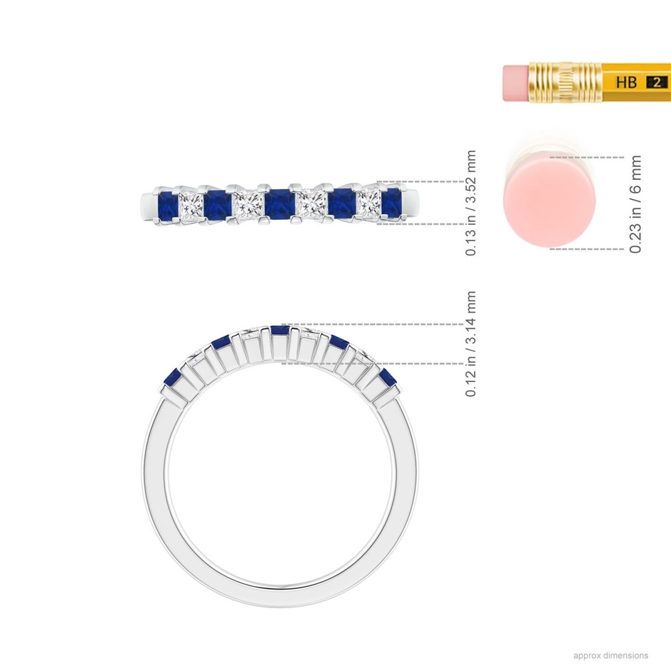 2.2mm AAA Blue Sapphire and Diamond Semi Eternity Classic Wedding Ring in White Gold ruler
