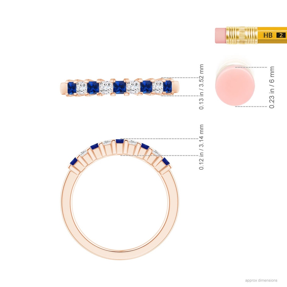2.2mm AAAA Blue Sapphire and Diamond Semi Eternity Classic Wedding Ring in Rose Gold ruler
