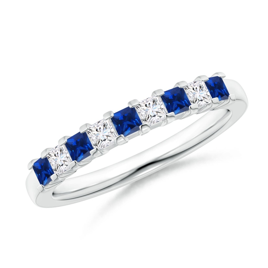 2.2mm AAAA Blue Sapphire and Diamond Semi Eternity Classic Wedding Ring in White Gold 