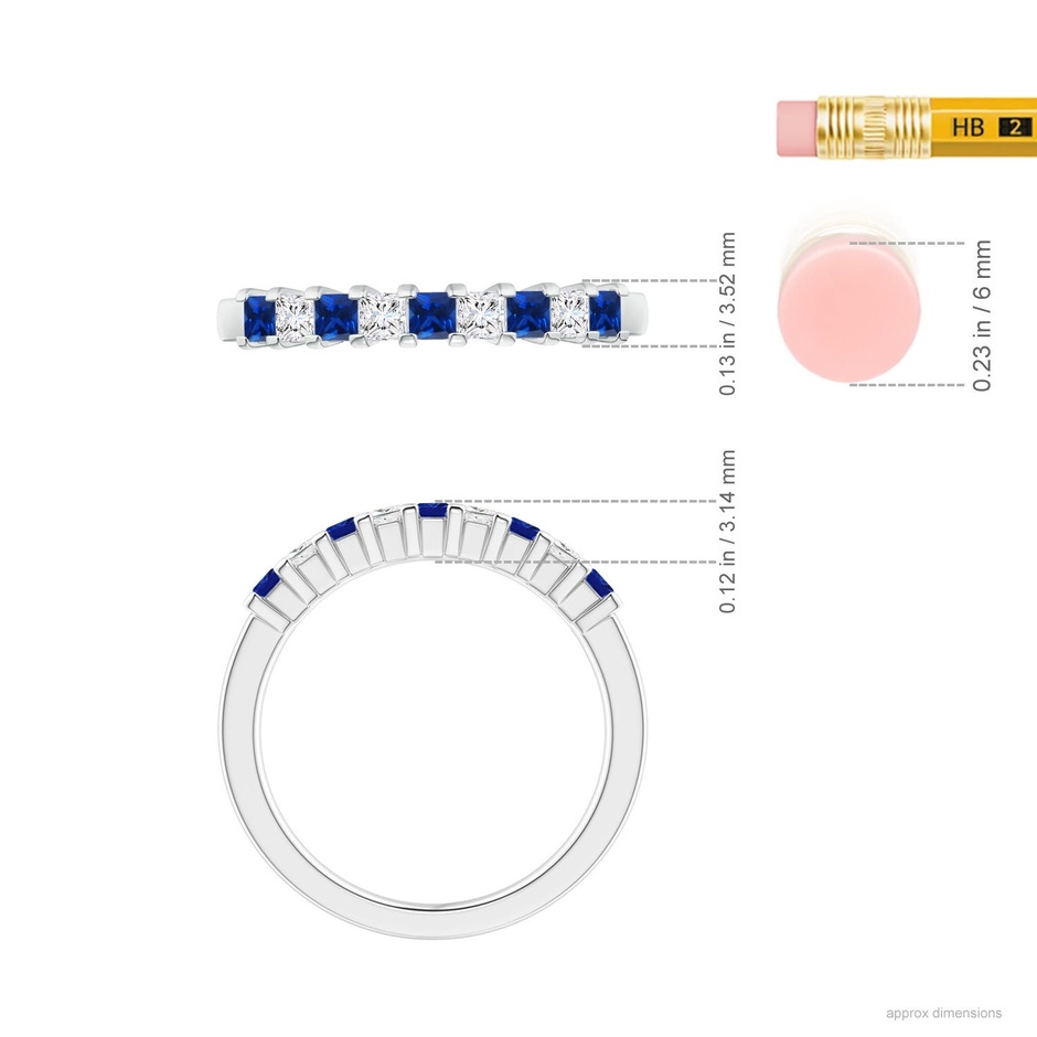 2.2mm AAAA Blue Sapphire and Diamond Semi Eternity Classic Wedding Ring in White Gold ruler