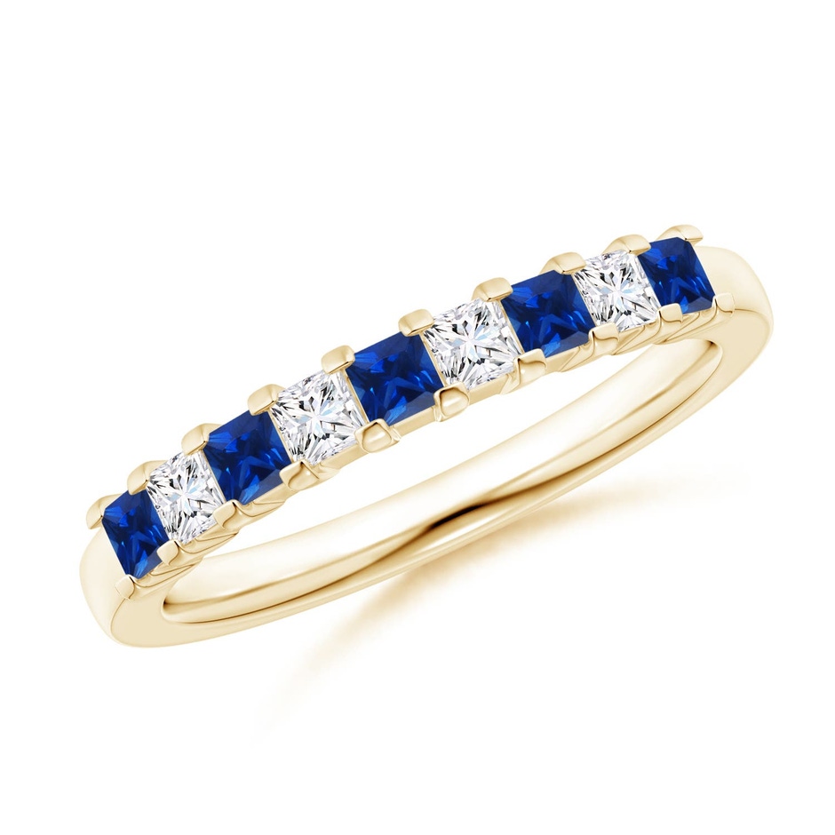 2.2mm AAAA Blue Sapphire and Diamond Semi Eternity Classic Wedding Ring in Yellow Gold 