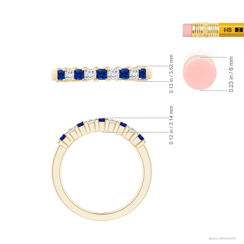 2.2mm AAAA Blue Sapphire and Diamond Semi Eternity Classic Wedding Ring in Yellow Gold ruler