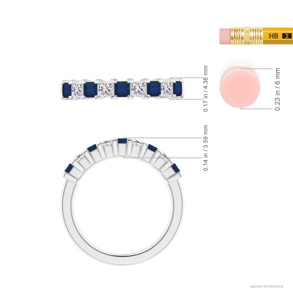 2.6mm AA Blue Sapphire and Diamond Semi Eternity Classic Wedding Ring in P950 Platinum ruler