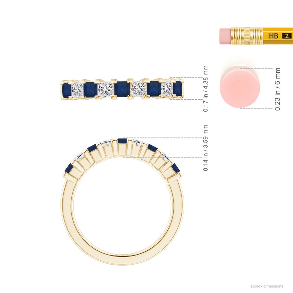 2.6mm AA Blue Sapphire and Diamond Semi Eternity Classic Wedding Ring in Yellow Gold ruler