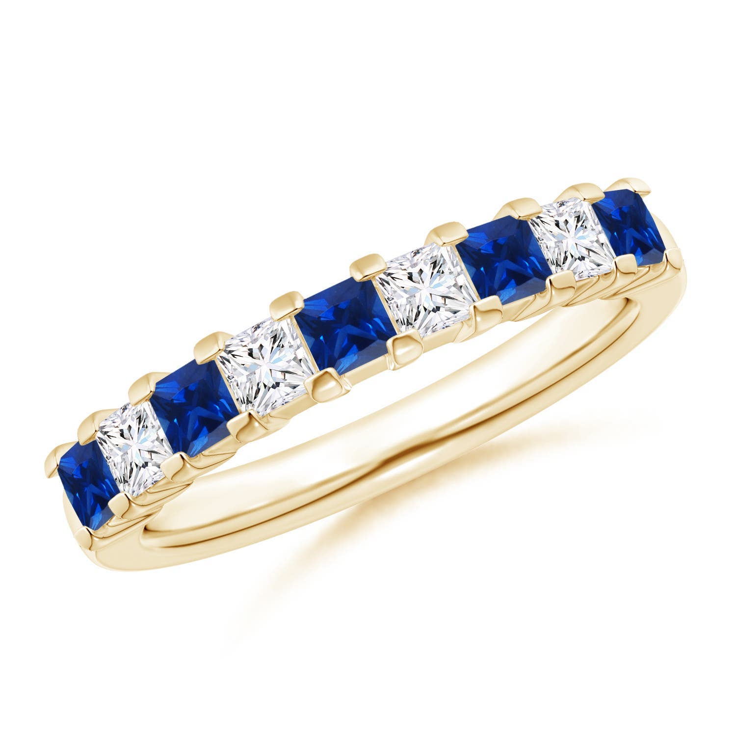 2.6mm AAAA Blue Sapphire and Diamond Semi Eternity Classic Wedding Ring in 18CT Yellow Gold
