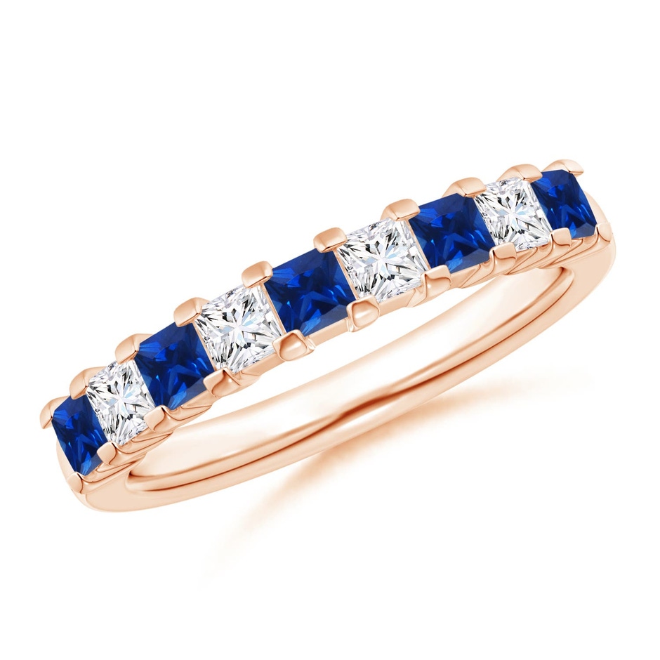 2.6mm AAAA Blue Sapphire and Diamond Semi Eternity Classic Wedding Ring in Rose Gold 