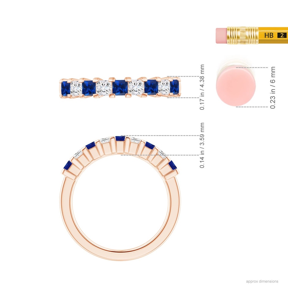 2.6mm AAAA Blue Sapphire and Diamond Semi Eternity Classic Wedding Ring in Rose Gold ruler