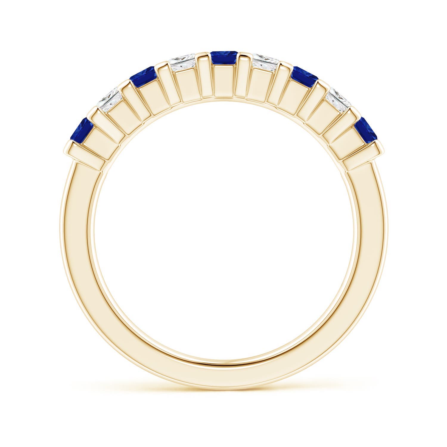 2.6mm AAAA Blue Sapphire and Diamond Semi Eternity Classic Wedding Ring in Yellow Gold