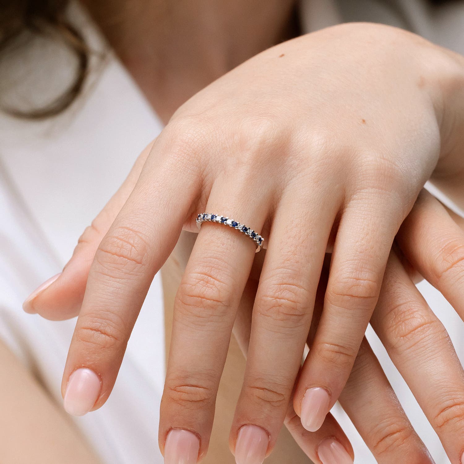 Angara natürlicher blauer Saphir und Diamant Ehering in 14K massiv Gold (2,2 mm) - Bild 14 von 44