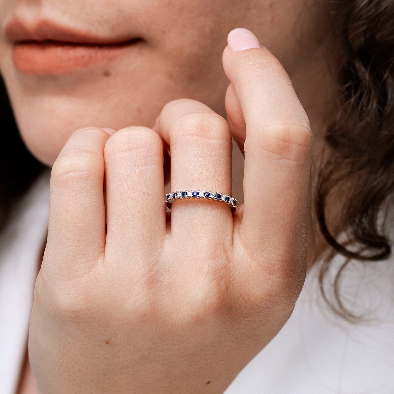 Angara natürlicher blauer Saphir und Diamant Ehering in 14K massiv Gold (2,2 mm) - Bild 15 von 44