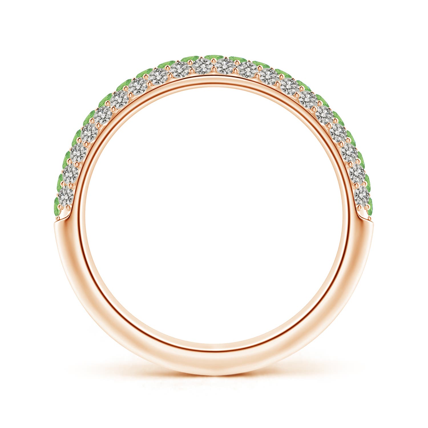 1.5mm A Triple Row Round Tsavorite and Diamond Wedding Ring in Rose Gold