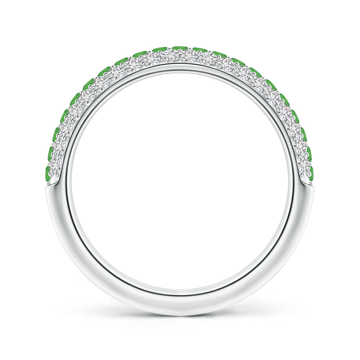 1.5mm AAA Triple Row Round Tsavorite and Diamond Wedding Ring in White Gold - side 2