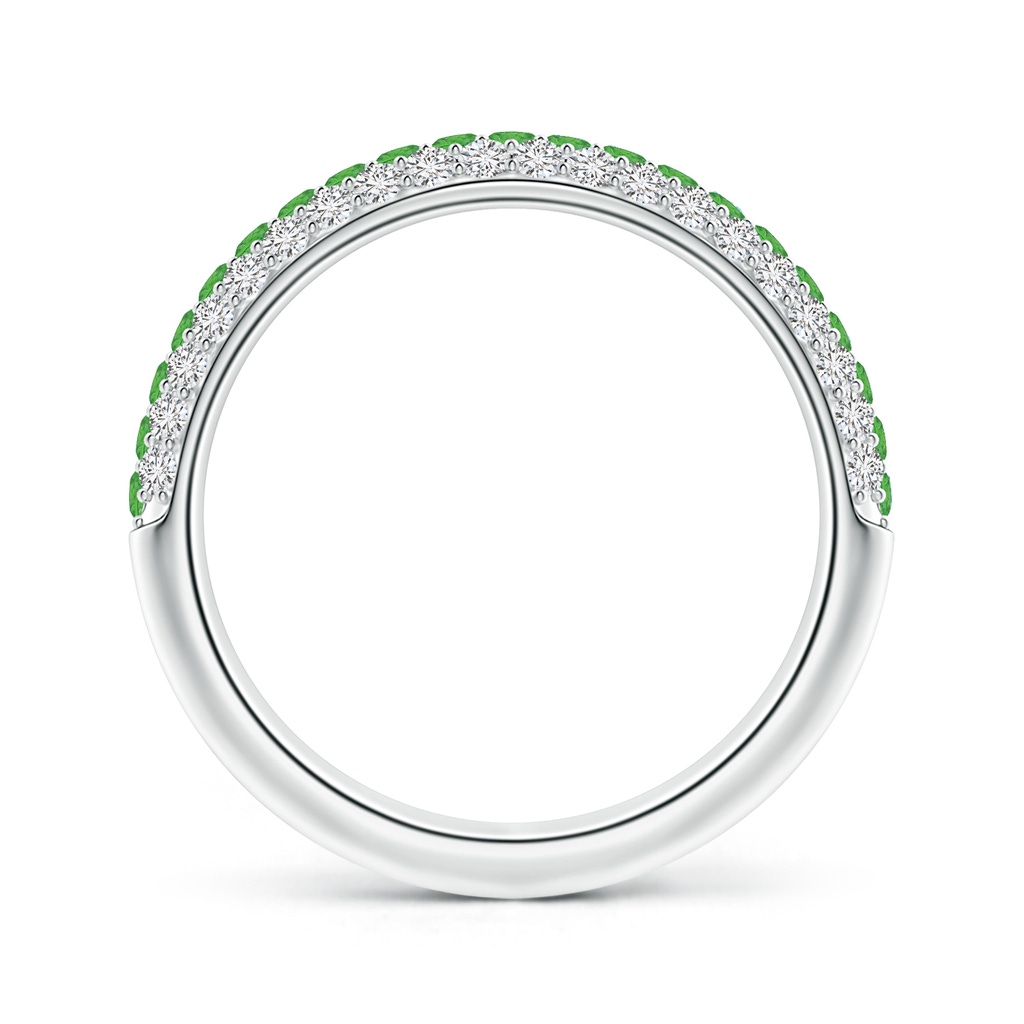 1.5mm AAA Triple Row Round Tsavorite and Diamond Wedding Ring in White Gold - side 199