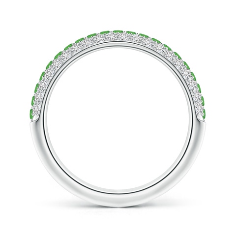 1.5mm AAA Triple Row Round Tsavorite and Diamond Wedding Ring in White Gold - side 3