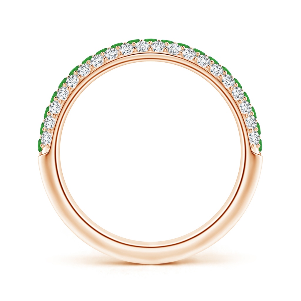 1.5mm AAAA Triple Row Round Tsavorite and Diamond Wedding Ring in Rose Gold - side 199