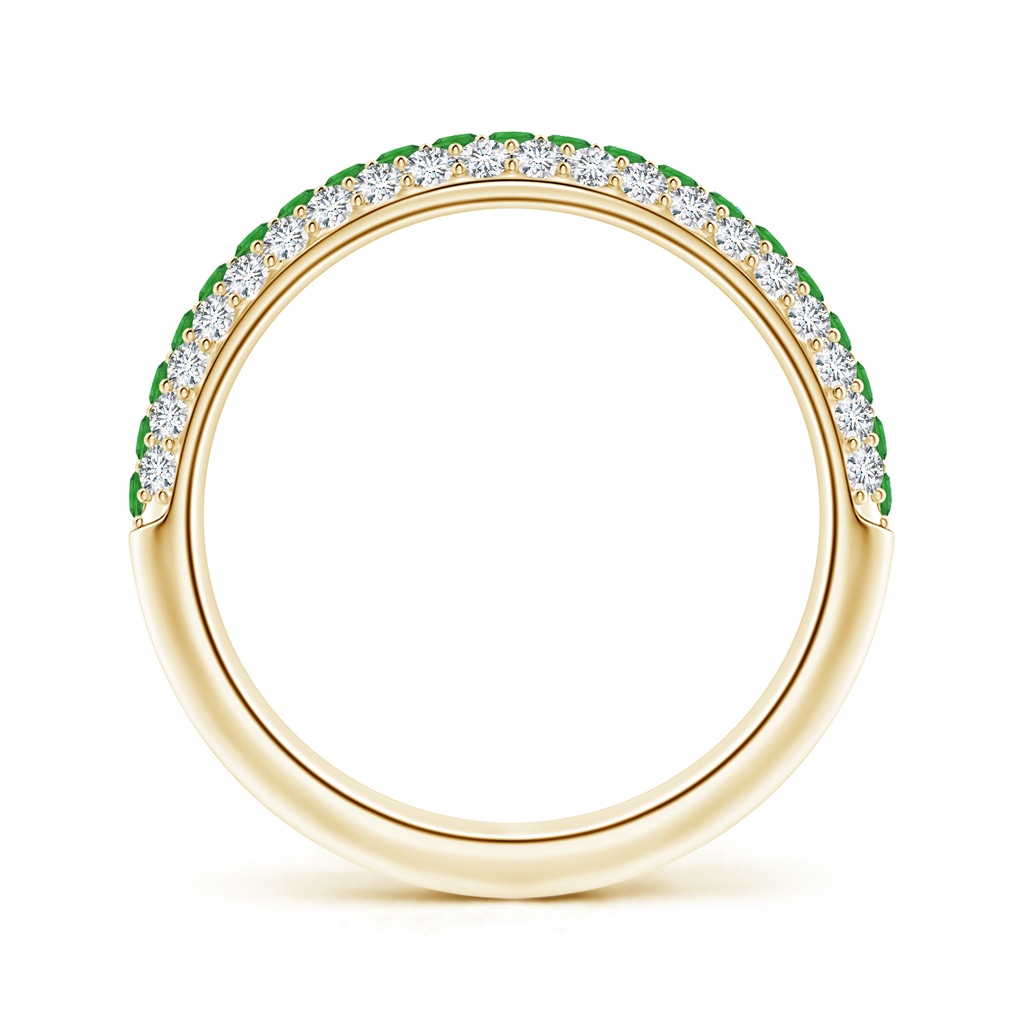 1.5mm AAAA Triple Row Round Tsavorite and Diamond Wedding Ring in Yellow Gold - side 199