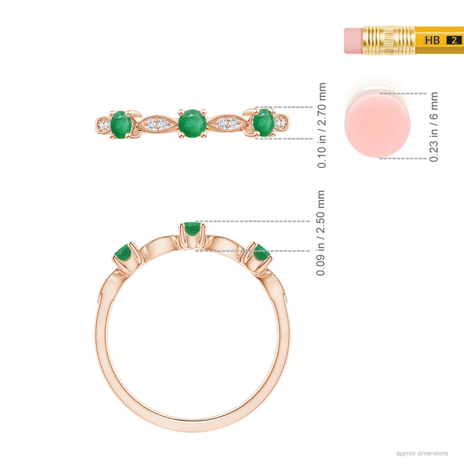 2.7mm A Emerald & Diamond Marquise and Dot Ring in Rose Gold ruler