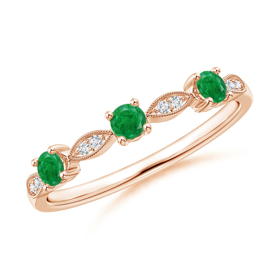 2.7mm AA Emerald & Diamond Marquise and Dot Ring in Rose Gold 