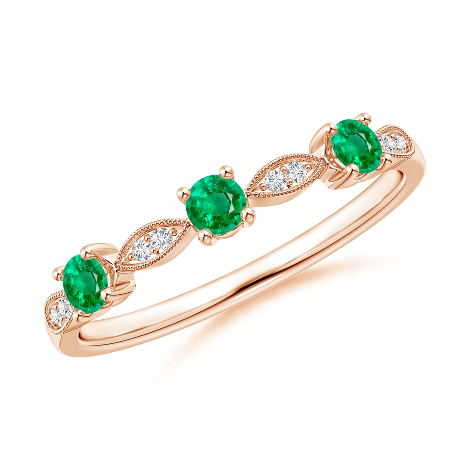2.7mm AAA Emerald & Diamond Marquise and Dot Ring in Rose Gold 