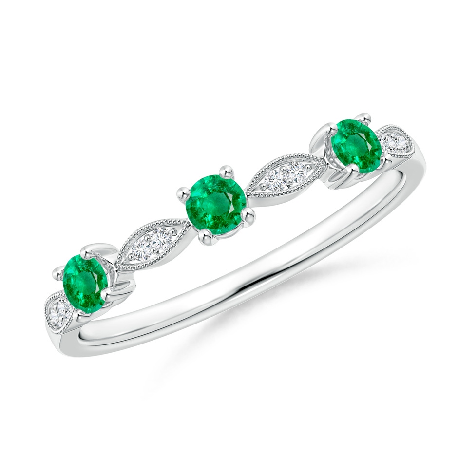 2.7mm AAA Emerald & Diamond Marquise and Dot Ring in S999 Silver 