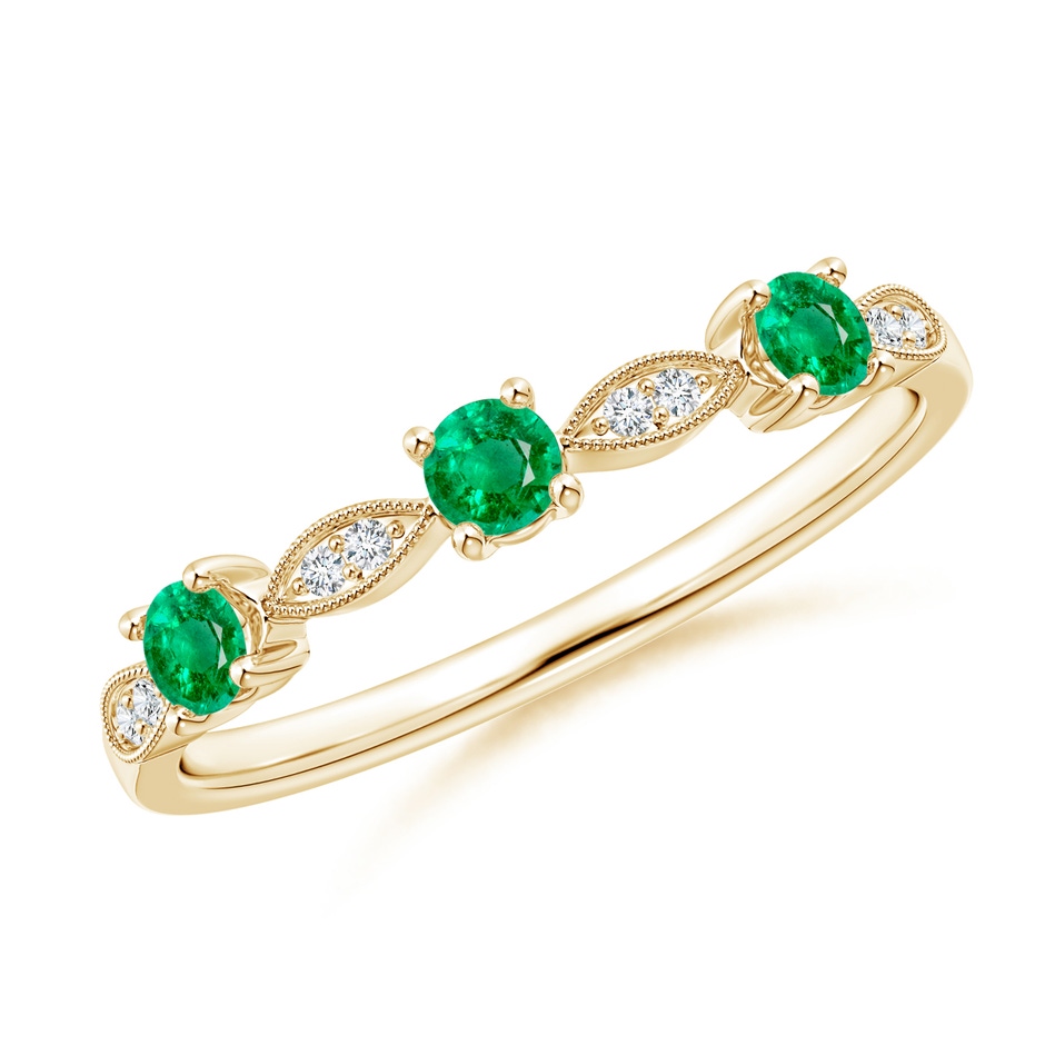 2.7mm AAA Emerald & Diamond Marquise and Dot Ring in Yellow Gold 