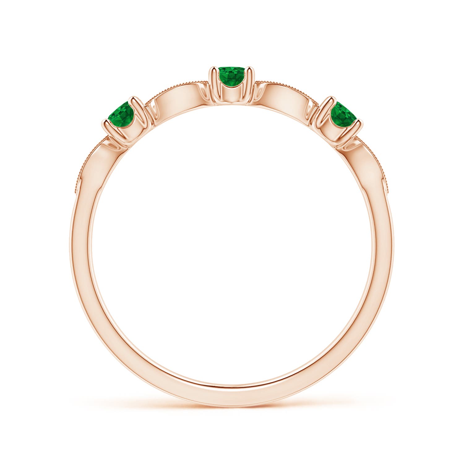 2.7mm AAAA Emerald & Diamond Marquise and Dot Ring in Rose Gold