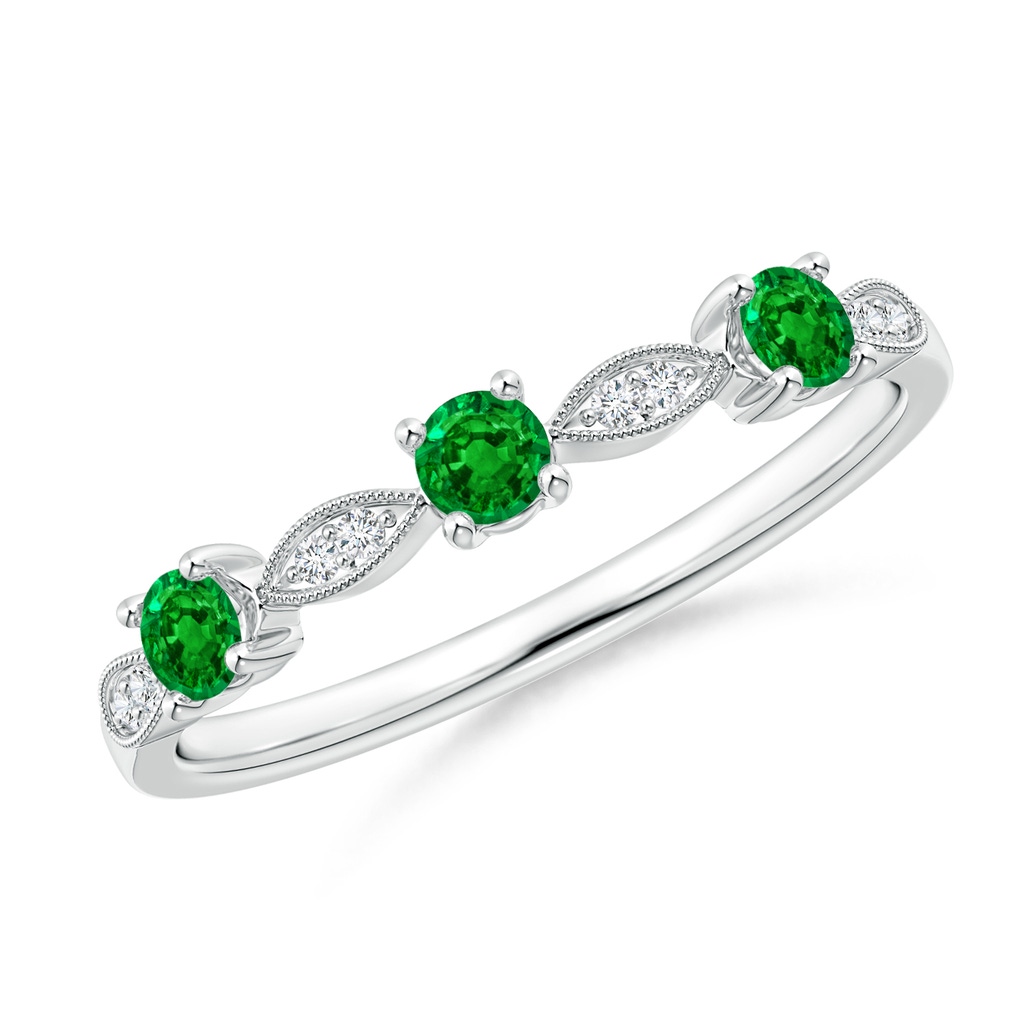 2.7mm AAAA Emerald & Diamond Marquise and Dot Ring in S999 Silver