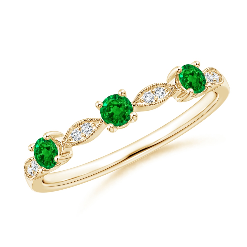2.7mm AAAA Emerald & Diamond Marquise and Dot Ring in Yellow Gold