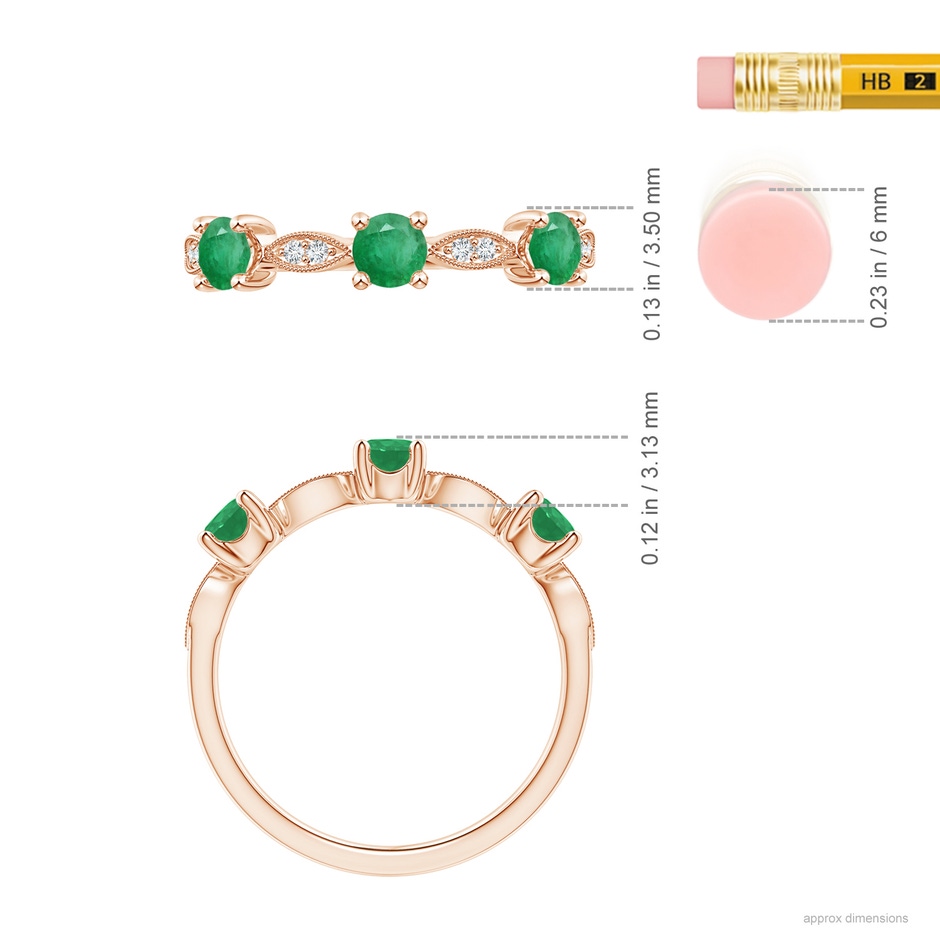 3.5mm A Emerald & Diamond Marquise and Dot Ring in 18K Rose Gold ruler