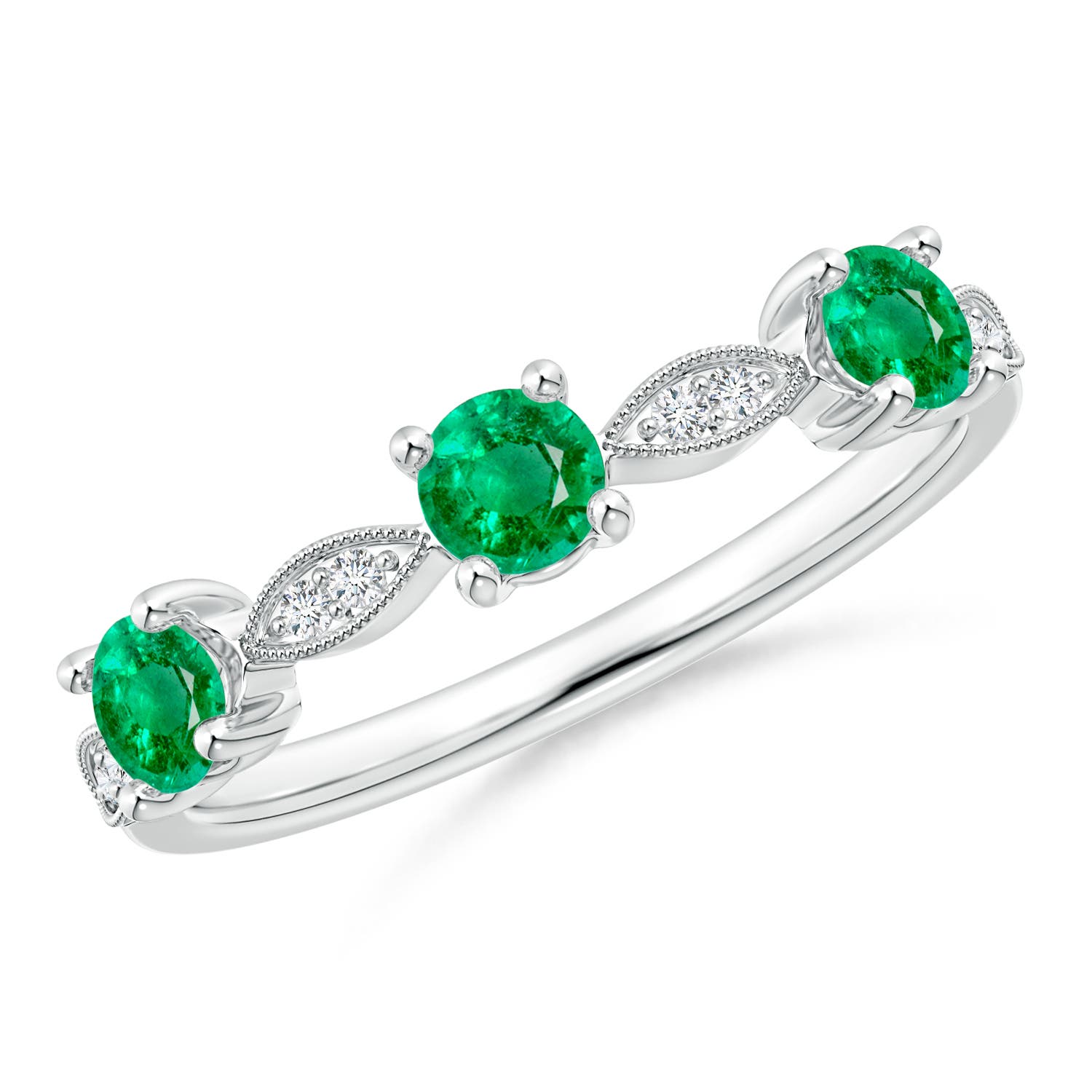 3.5mm AAA Emerald & Diamond Marquise and Dot Ring in 18CT White Gold
