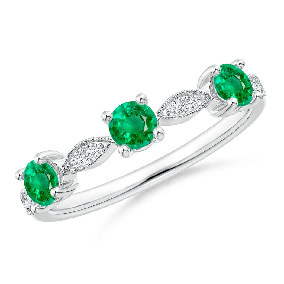3.5mm AAA Emerald & Diamond Marquise and Dot Ring in 18K White Gold 